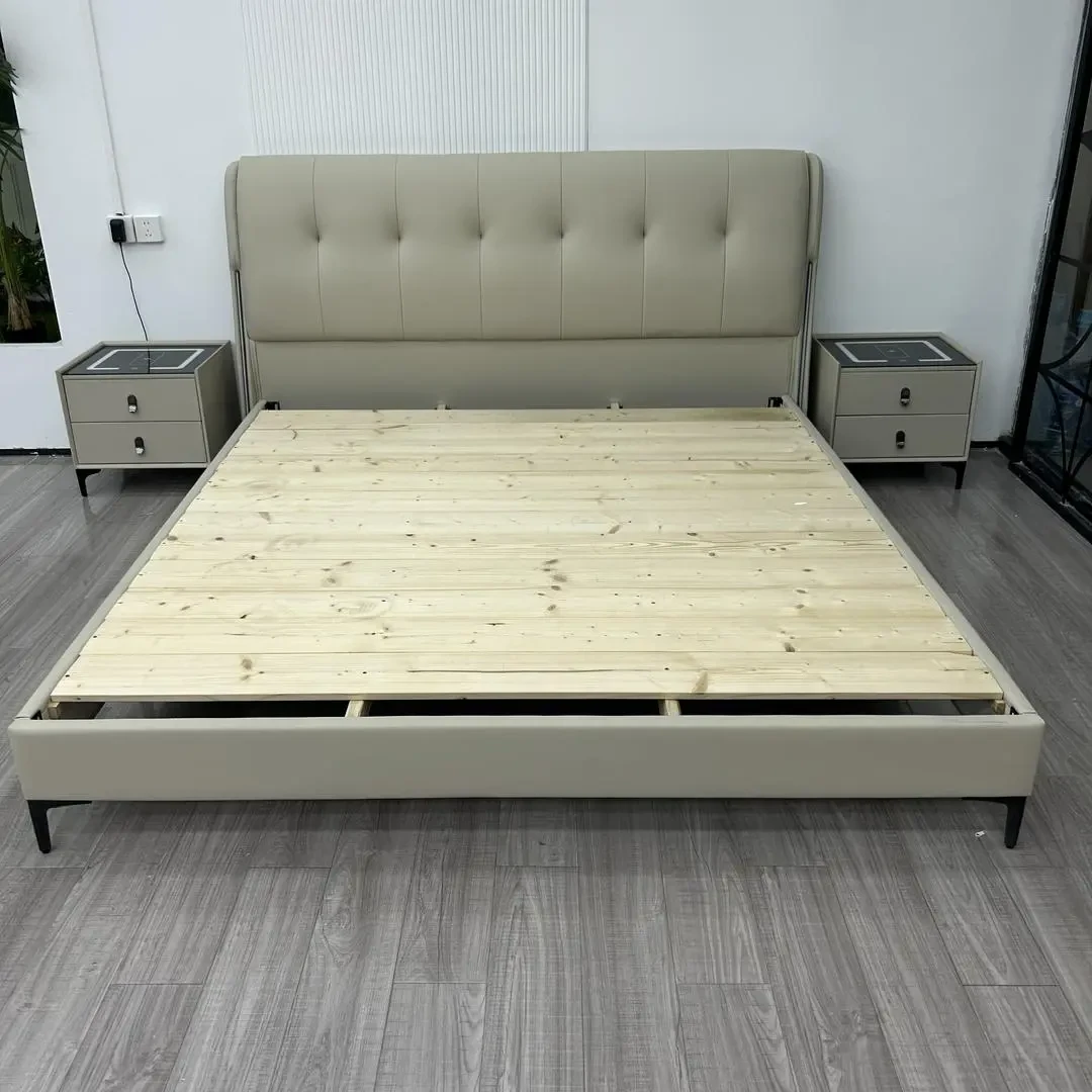 HSD-920简约真皮主卧轻奢实木双人大床皮艺床新款北欧主卧床简易