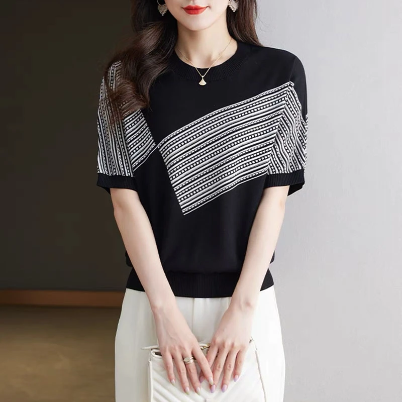 551#【黑金定制款--显瘦蝙蝠衫】夏季新款女士针织短袖上衣t恤