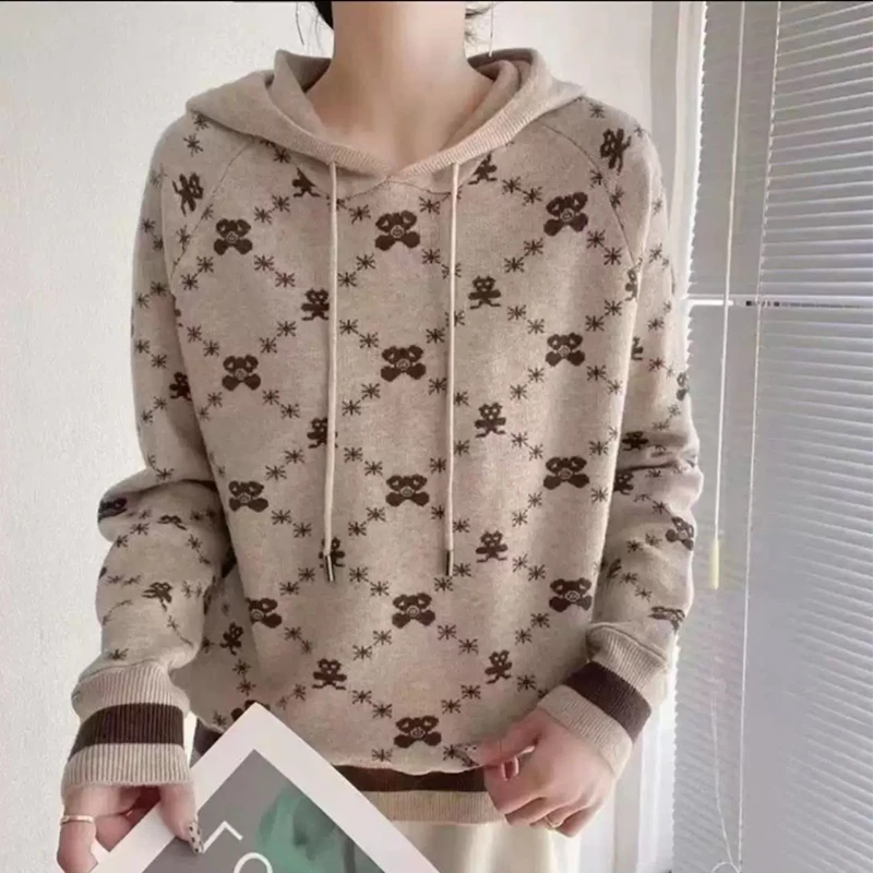 368#【雪花小熊连帽】春装新款韩版女士毛衣女打底衫针织长袖上衣