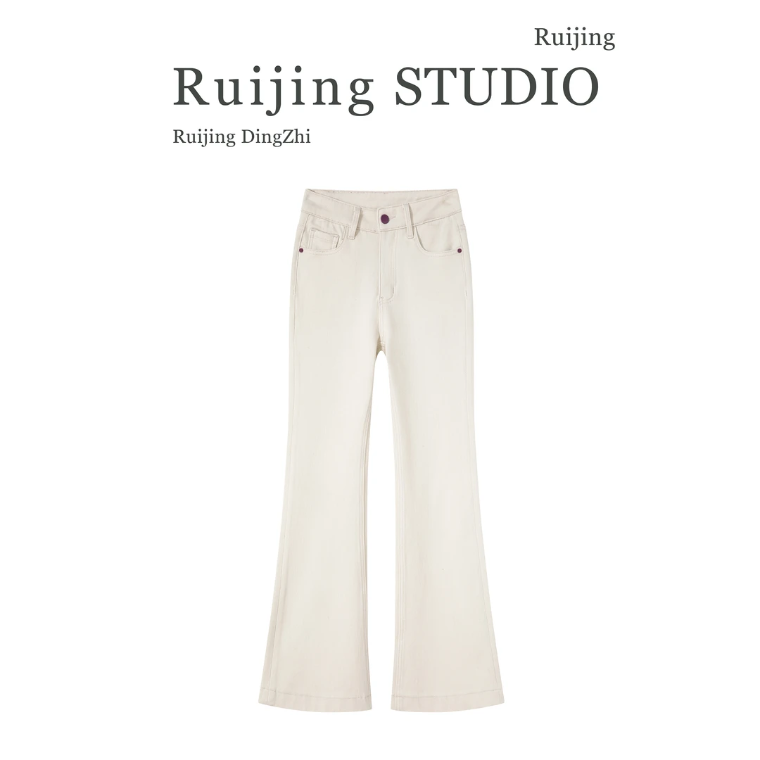 【XIRAN】加绒凝脂杏系高腰牛仔裤女时尚百搭喇叭裤