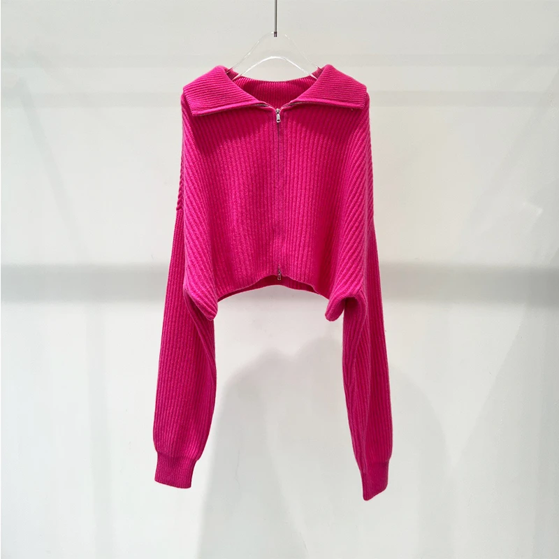 【A54】艾家春新款百搭长袖时尚短款针织衫毛衣拉链开衫女