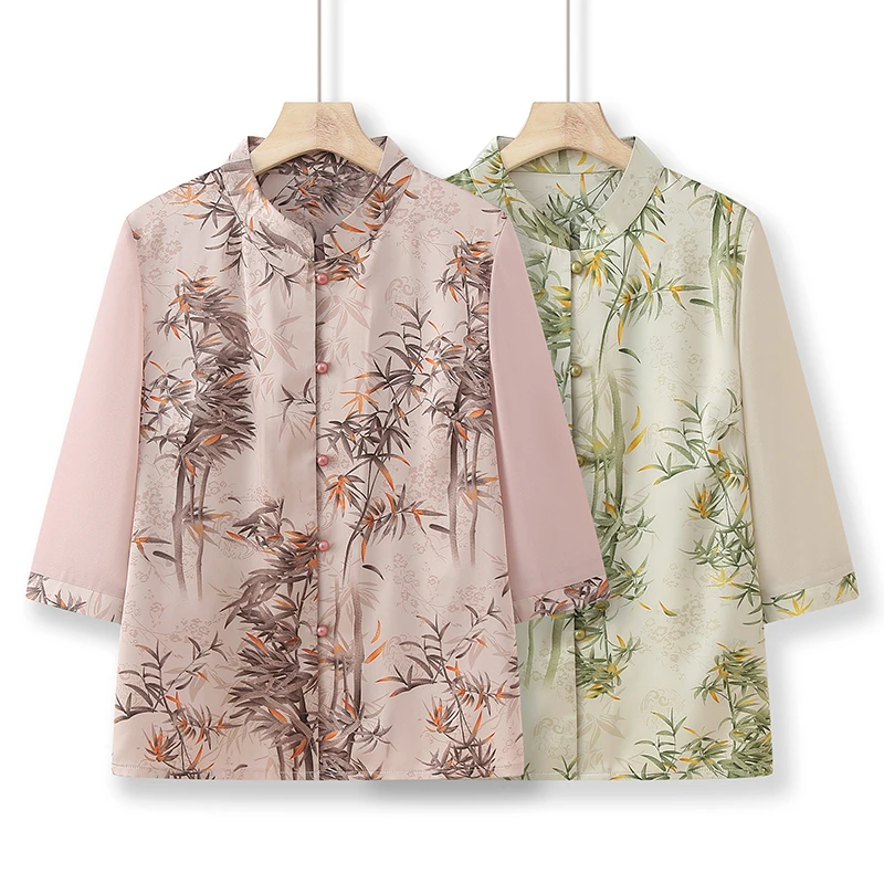 妈妈装夏季新中式衬衫中老年女装奶奶装新款洋气老年人衣服
