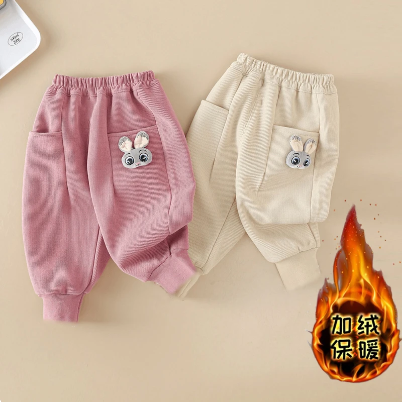 儿童加绒裤子女童加厚保暖冬季女孩保暖休闲裤洋气外穿一体绒