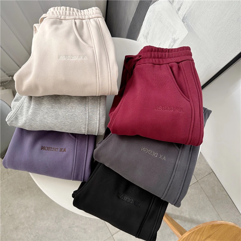 加绒D6005加长加厚奥利绒棉质刺绣字母外穿休闲裤长运动裤女裤