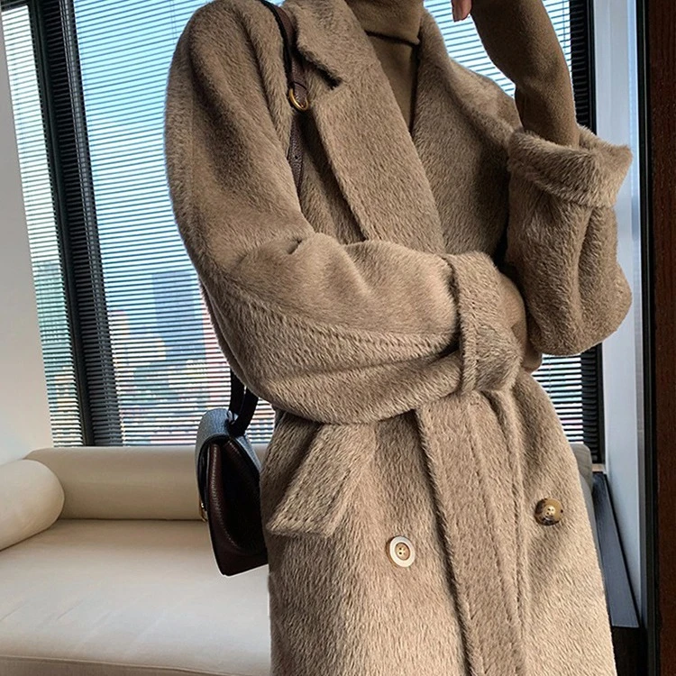 正品100%苏丽羊驼毛大衣中长款冬季时尚加厚经典101801外套赫本风