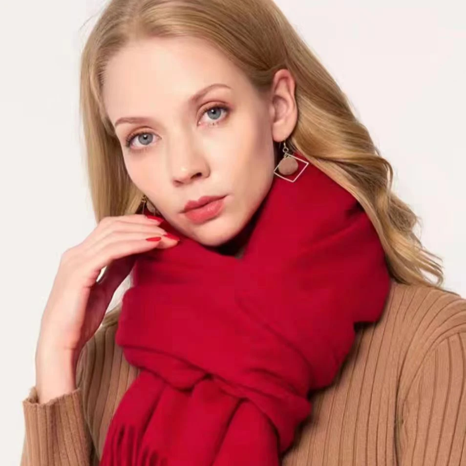 经典100%羊绒棉红色围巾女款秋冬季保暖围脖