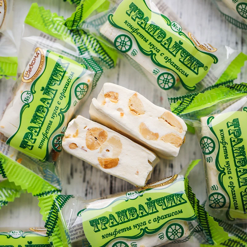 俄罗斯进口阿孔特花生牛扎糖果仁夹心牛轧糖500克香甜休闲食品