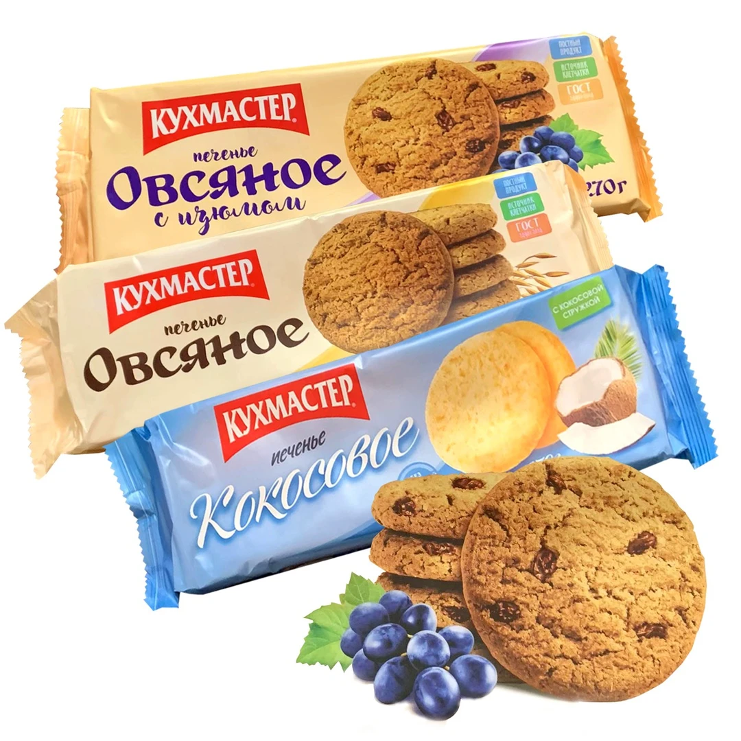 俄罗斯进口厨房大师燕麦饼干葡萄干香酥饼干椰子味香酥饼干270克