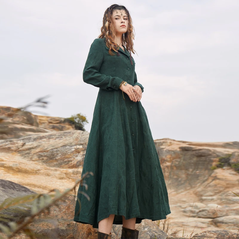 【可可原创】复古简约肌理感显瘦长款连衣裙女文艺气质长裙A82387