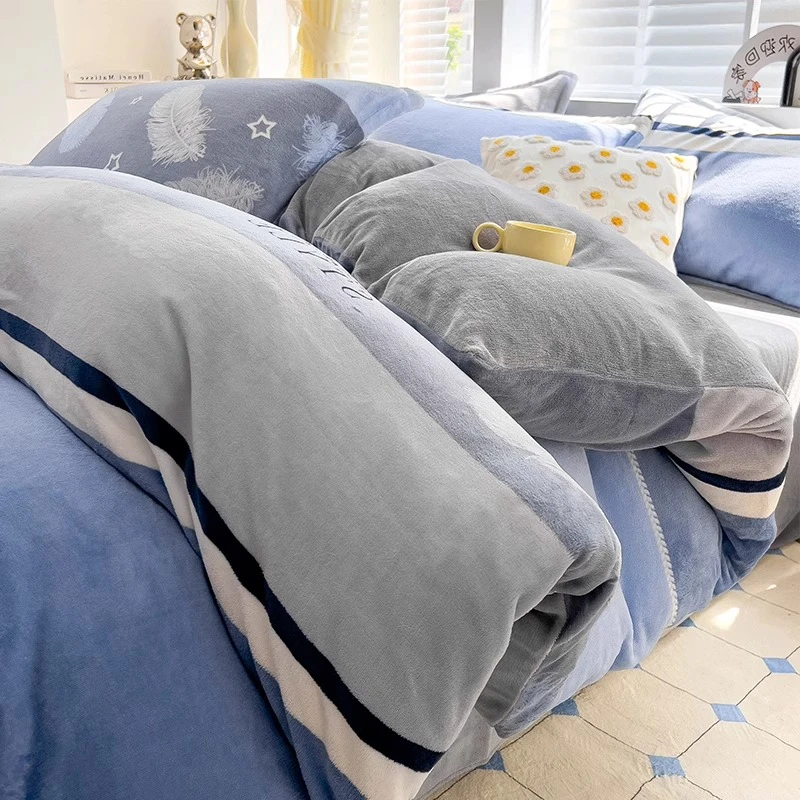 牛奶绒冬款四件套防静电加厚床单被套床笠款珊瑚法兰绒学生三件套