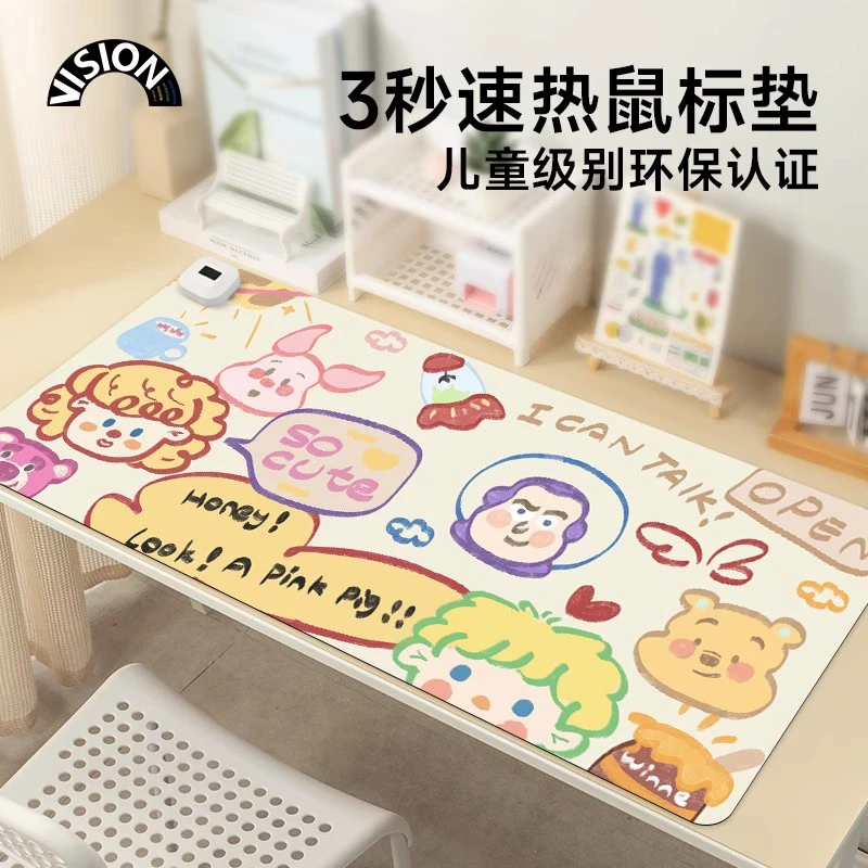 可爱涂鸦加热鼠标垫超大发热暖桌垫办公室垫子桌面电脑键盘电热板