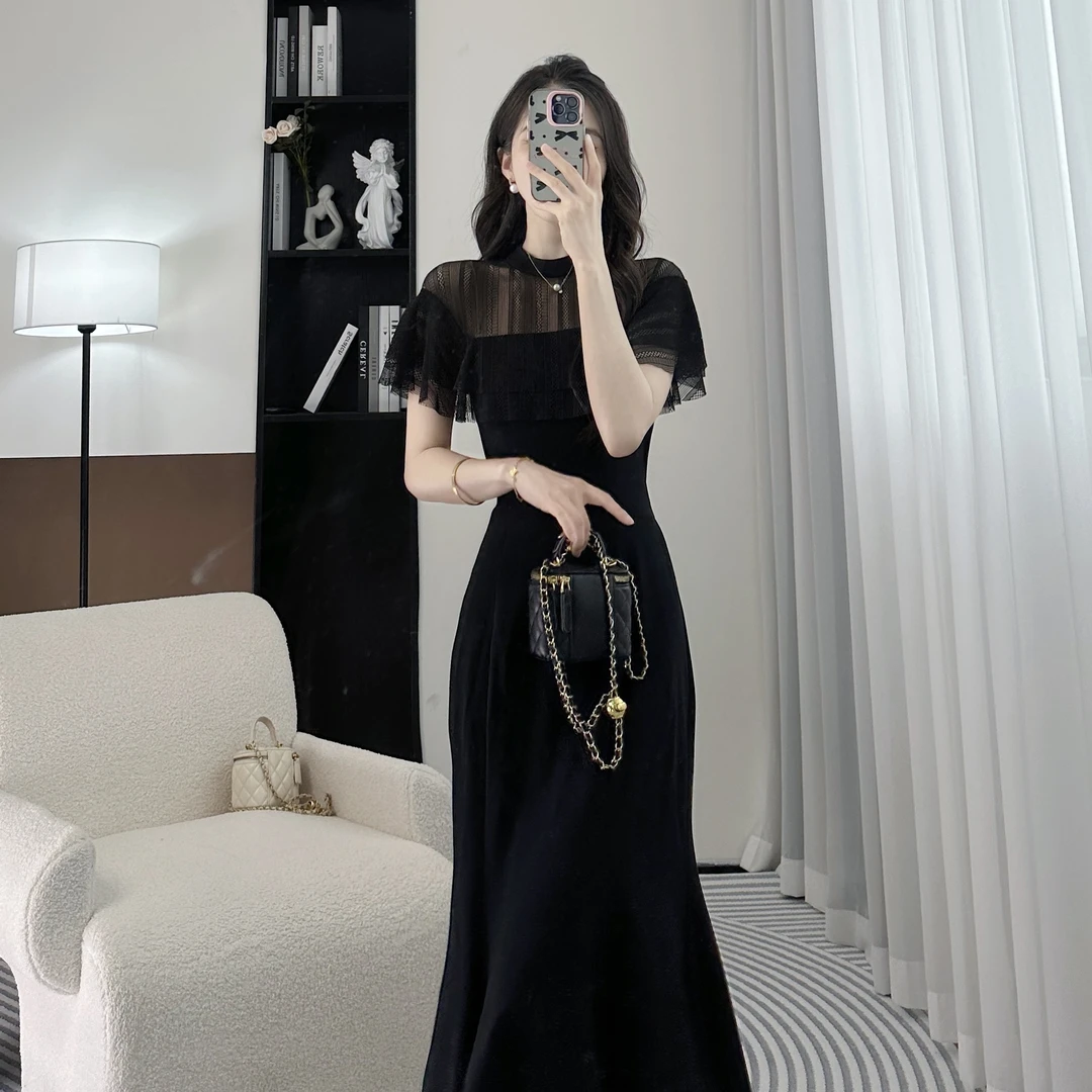 拉夏贝尔25现货青苍夏清凉高端精致法式收腰显瘦连衣裙 2429 RQC