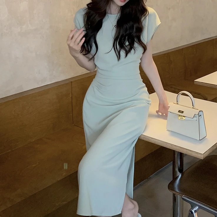 拉夏贝尔25现货清仓新清凉修身短袖收腰显瘦法式连衣裙 2079 RQC