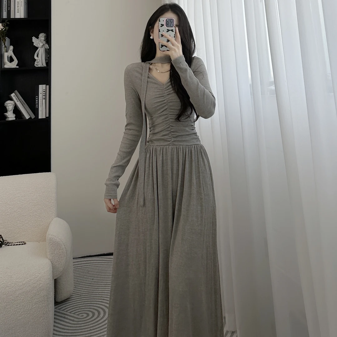 拉夏贝尔2024秋冬季新气质时尚高级收腰显瘦针织连衣裙  7546 RCK