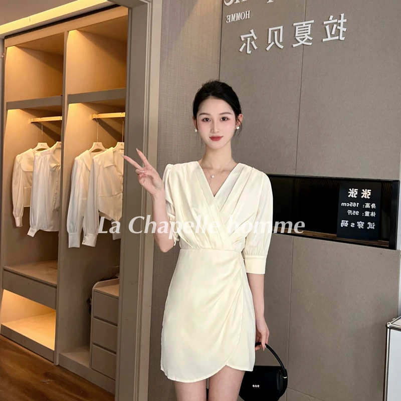 拉夏贝尔25现货青苍收腰清凉设计感法式轻奢时尚连衣裙 8096 SQC