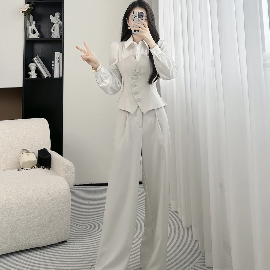 拉夏贝尔25秋气质时尚高级感通勤显瘦赫本风上衣＋裤子 10099 LHD