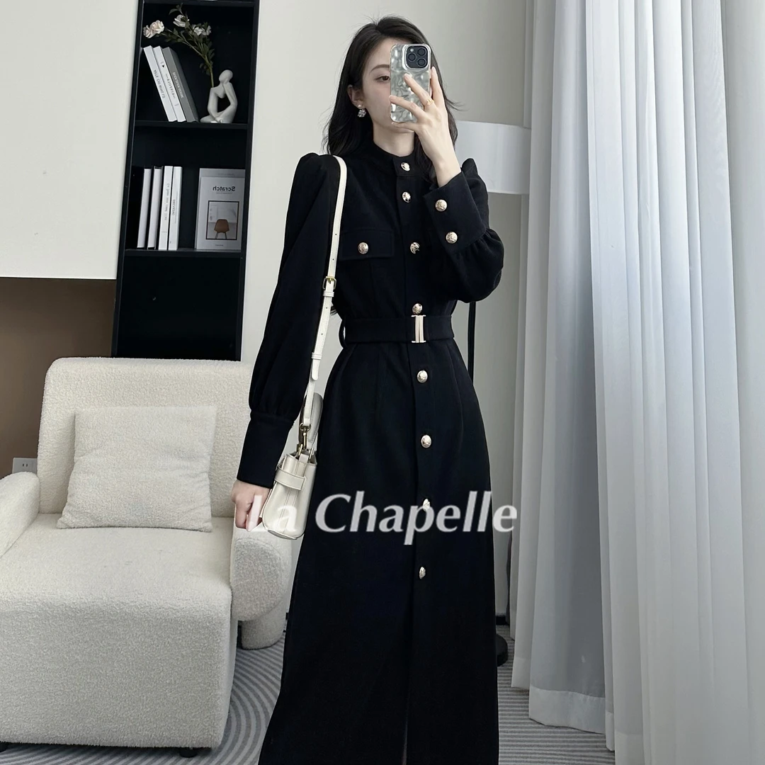 拉夏贝尔24现货初秋法式赫本加厚收腰气质热力感连衣裙 9757 LHD