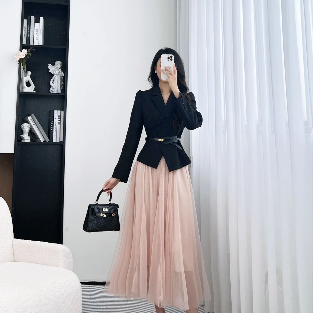 拉夏贝尔25现货秋季新时尚轻熟风显瘦高腰上衣+半身裙 10134 LSC