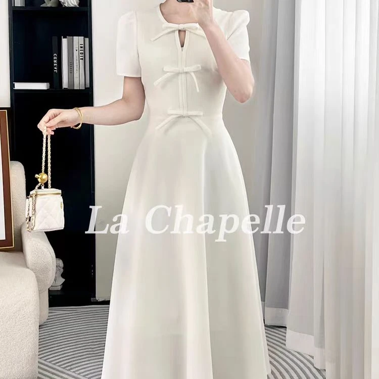 拉夏贝尔25夏季新款法式气质时尚设计温柔白色连衣裙 1760 XJC