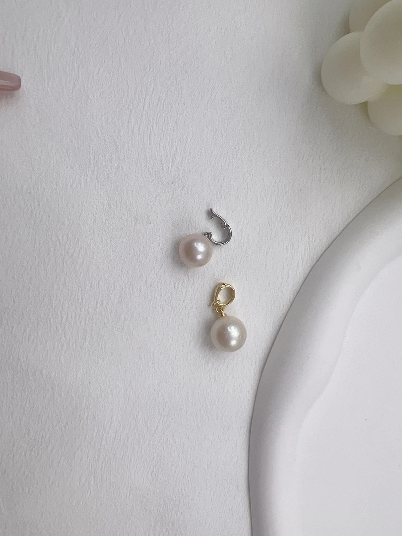 天然淡水珍珠2008#9-10M近圆白珠万能扣珍珠吊坠