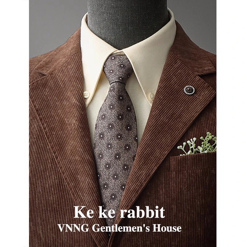 免打领带男士高档新郎结婚礼盒拉链式8cm懒人易拉得咖色花纹休闲