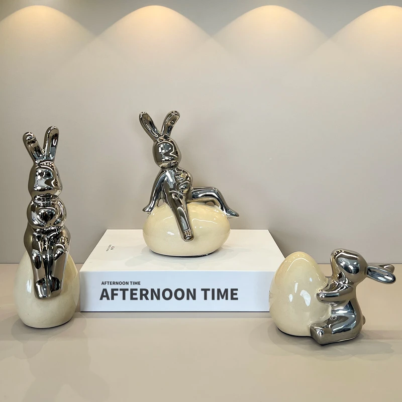 现代简约陶瓷创意兔子摆件轻奢客厅玄关潮玩摆件电视柜房间装饰物