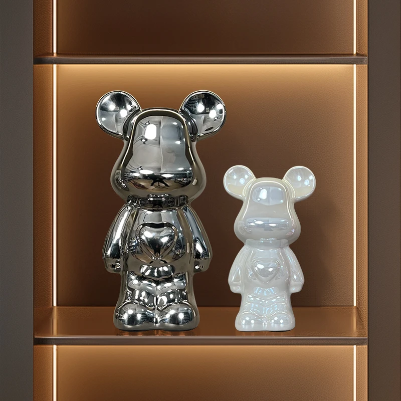 桃心熊摆件轻奢高档陶瓷客厅酒柜电视柜家居装饰品桌面桌上高颜值