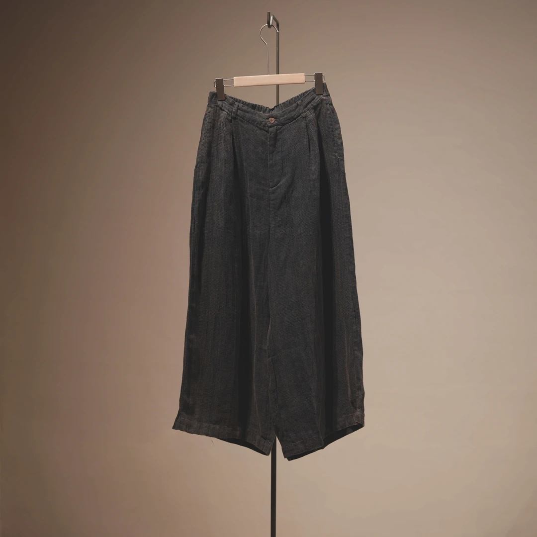 【7折款】左岸迷香 Z21SS3029 布衣分享原创复古压褶亚麻休闲阔腿裤