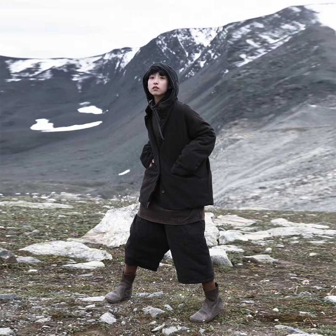 【7折款】布衣分享 FW93807左岸迷香 松紧腰拼接大口袋时尚八分棉裤