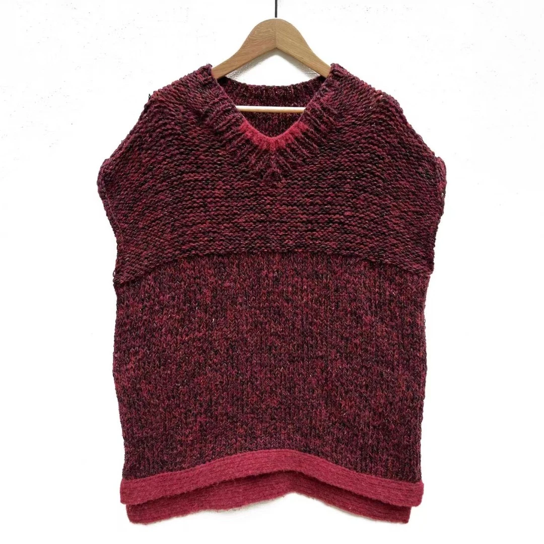 【7折款】左岸迷香Z22FW7028布衣分享暗红羊羊混纺套头V领马甲针织