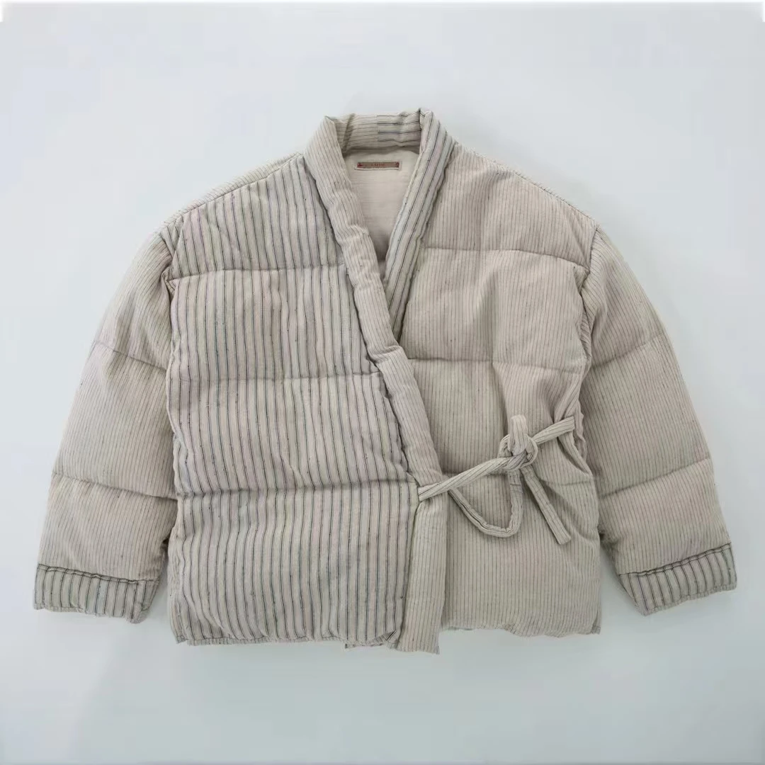 布衣分享 Y005-1 垒土原创秋冬时尚百搭日本素麻系带羽绒服