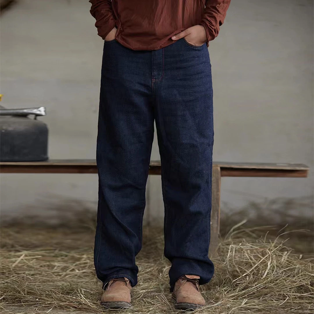 左岸迷香 Z23FW3020 秋冬蓝色时尚休闲百搭宽松牛仔裤水洗复古