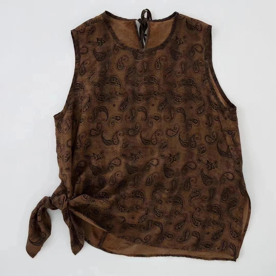 布衣分享 S2065 垒土复古印花宽松舒适腰果花丝质背心