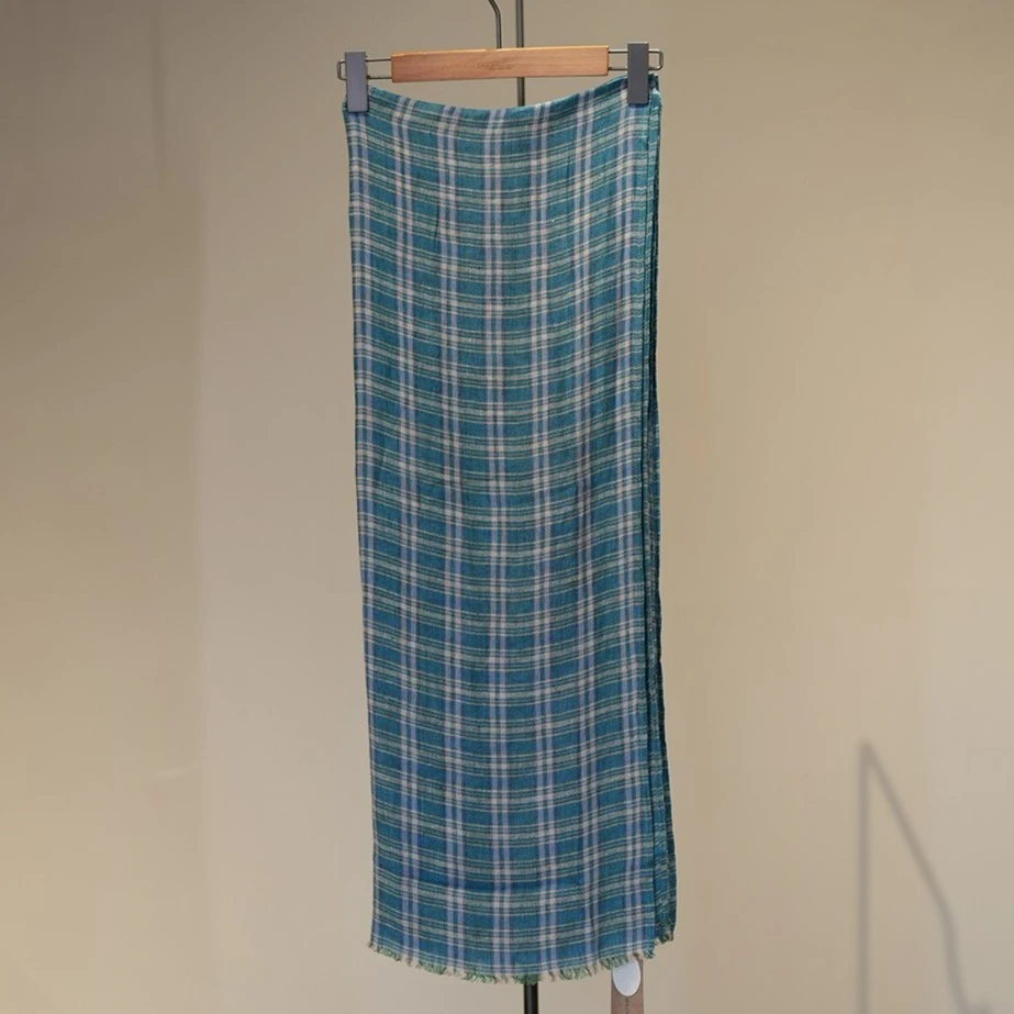 布衣分享  91993  原创定制长围巾套装气质蓝色