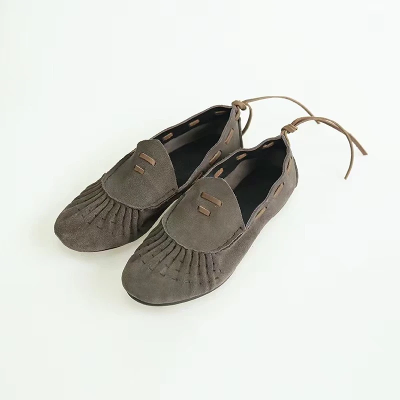 左岸迷香 Z24FWS006 布衣分享反绒牛皮乐福鞋抽绳褶皱休闲豆豆鞋