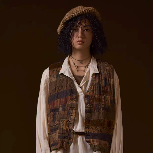 Z22SS6005左岸迷香 拼色马甲时尚休闲迷彩马夹老花色印花无袖上衣