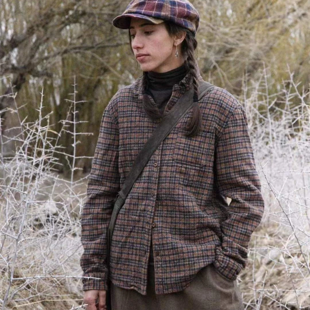 【7折款】布衣分享 FW1026 左岸迷香 复古做旧格子衬衫外套服装