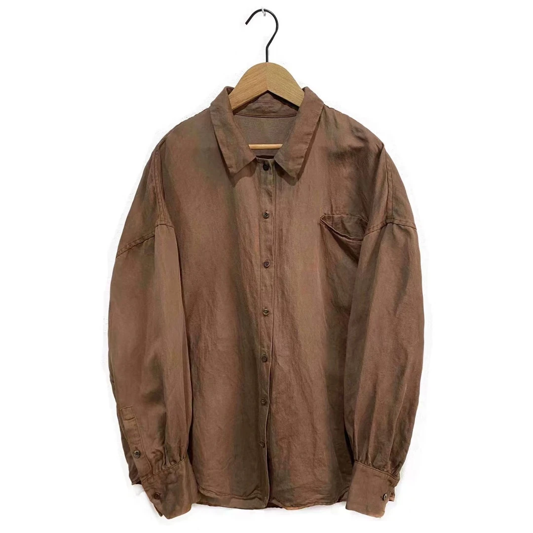 布衣分享 Z22FW1010 左岸迷香 复古纯色多扣短衬衫外套衬衣春秋