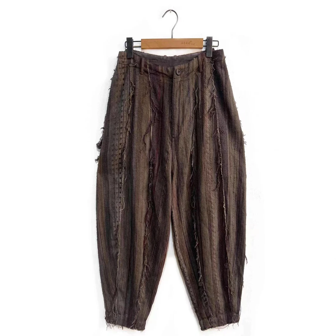 【7折款】布衣分享 Z22FW3001左岸迷香 毛边设计亚麻休闲裤时尚