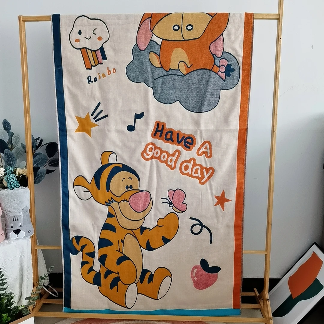 80*160跳跳虎纯棉多层纱布多功能浴巾盖毯