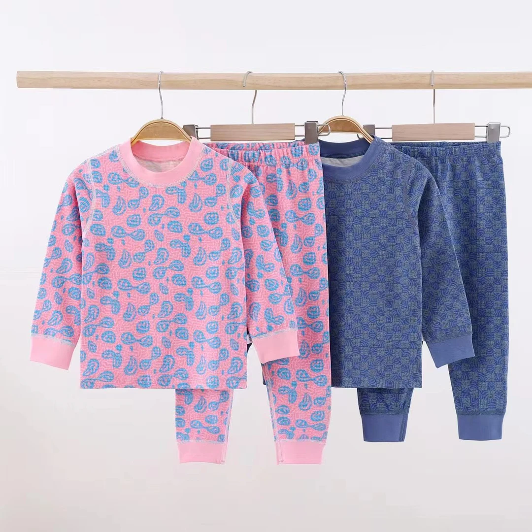 （暖阳阳桑蚕丝棉感保暖）满印无骨中小童中领家居套装N-XS2023