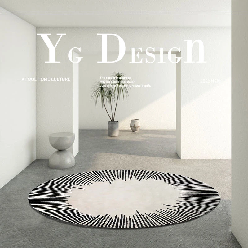 仿羊绒意式极简进口圆形地毯现代黑白客厅卧室床边毯设计师转椅垫