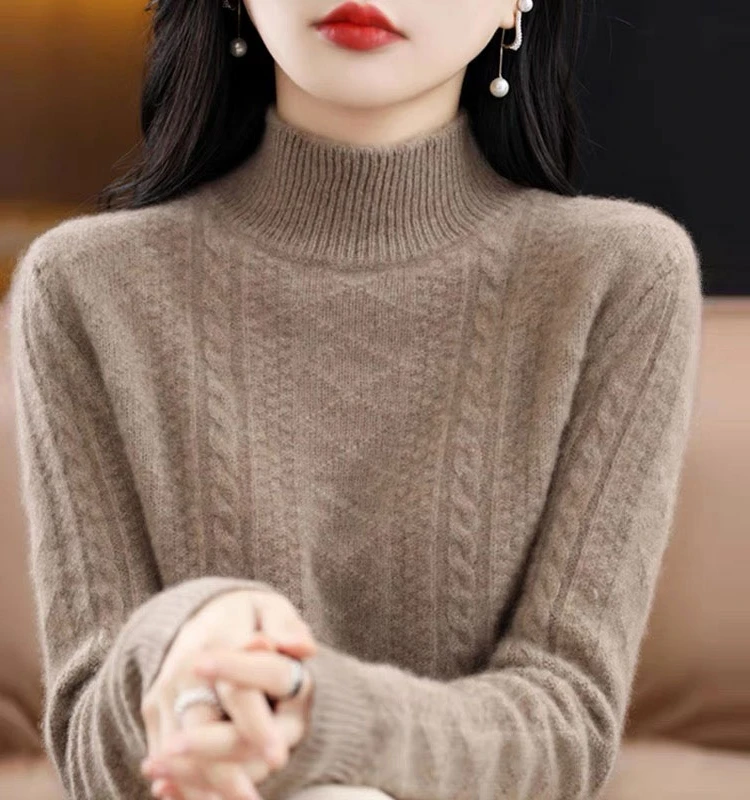 轻奢~重磅加厚~100羊毛~半高领 萎形花纹加厚羊毛衫