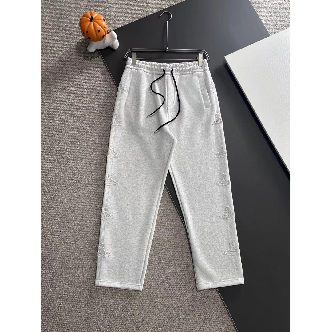 【8160-2】-春秋新款针织纯棉男士弯刀直筒贴布刺绣宽松版百搭长裤