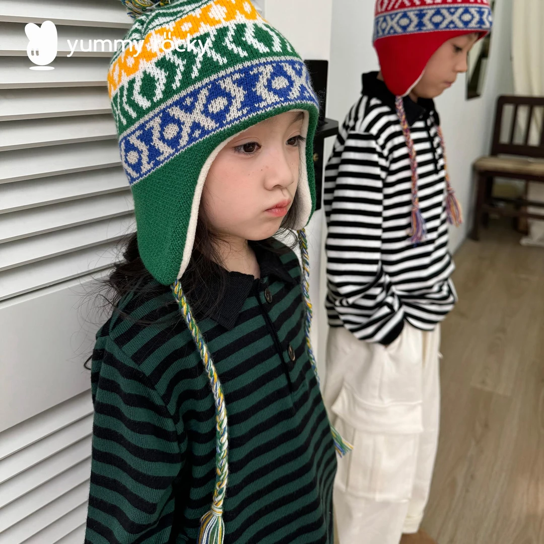 yummy&rocky【现货】不出错条纹A类软糯色织亲肤绒polo上衣儿童