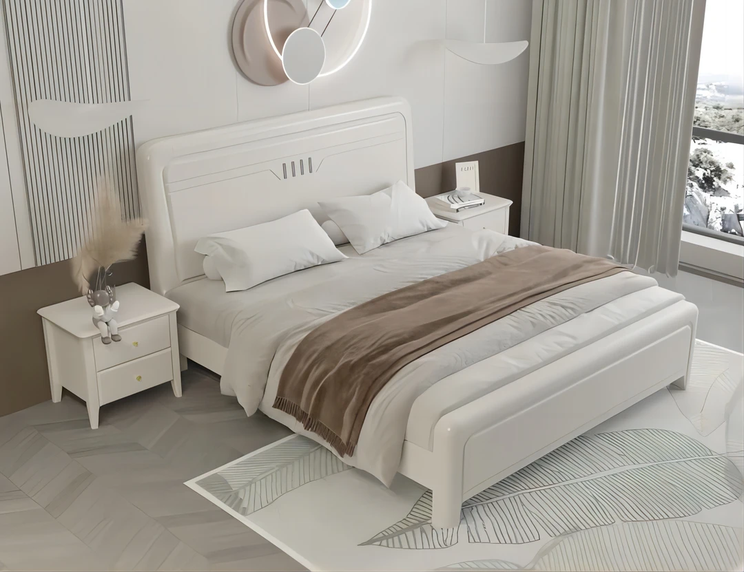 家用大床1.8主卧室现代高箱成套实木床1.8米x2.0米双人床