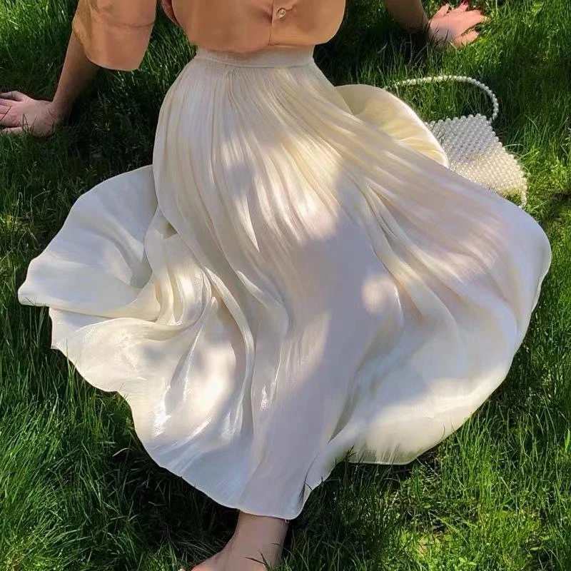 珠光鎏璃纱显瘦半身裙夏季新款轻奢气质大裙摆中长款A字裙百搭1