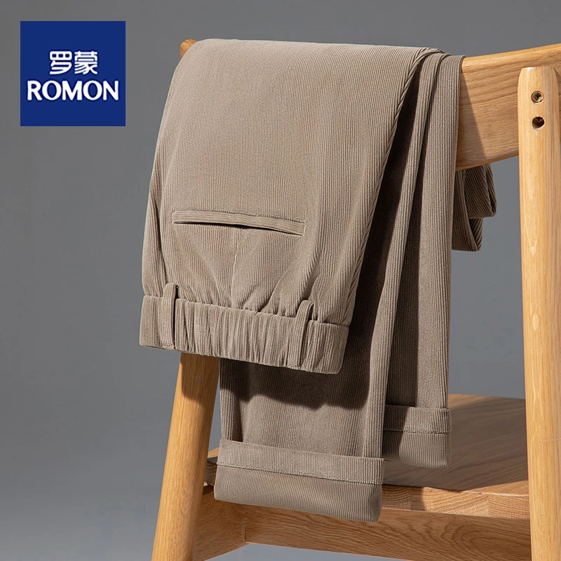 Romon/罗蒙高端灯芯绒休闲裤男春秋装男士商务中年直筒宽松长裤