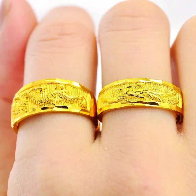 铜合金戒指 镀金仿真金色龙凤呈祥戒指男女款对戒礼物