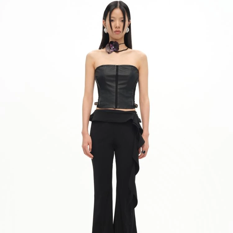 CNLEEWEI2024年网布拼接涂层抹胸上衣